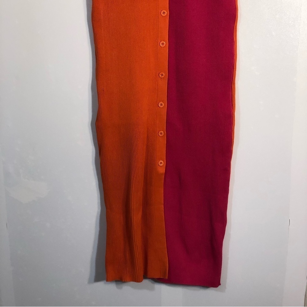 Color Block Ribbed Button Down Midi Dress-Split Front - Picture 3 of 10